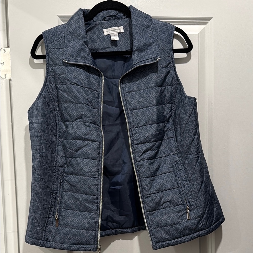 Christopher & Banks Blue Quilted Vest with Front Zipper
